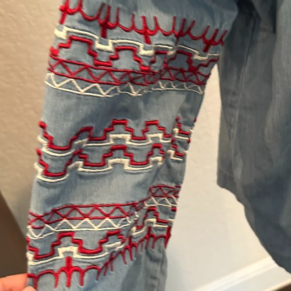 BROOKE SHIELDS Denim Boho Peasant Shirt - M - Picture 11 of 12